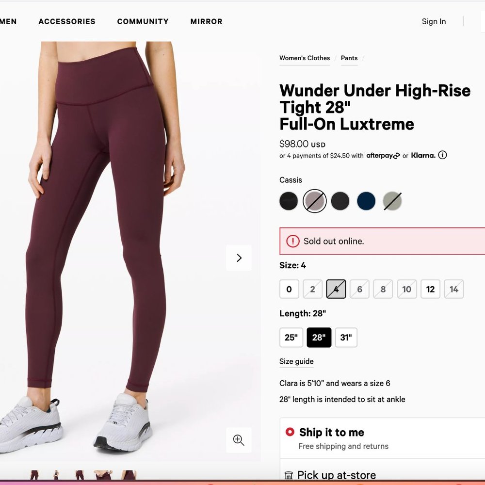 LuluLemon Leggings- Wunder Under, Cassis Color, 4